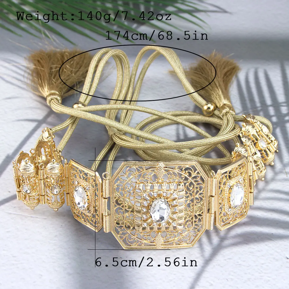 حزام حبل يد ذهبي اللون الجزائر المغرب حزام قفطان للنساء كريستال مجوهرات الزفاف مهرجان عربي بيجو