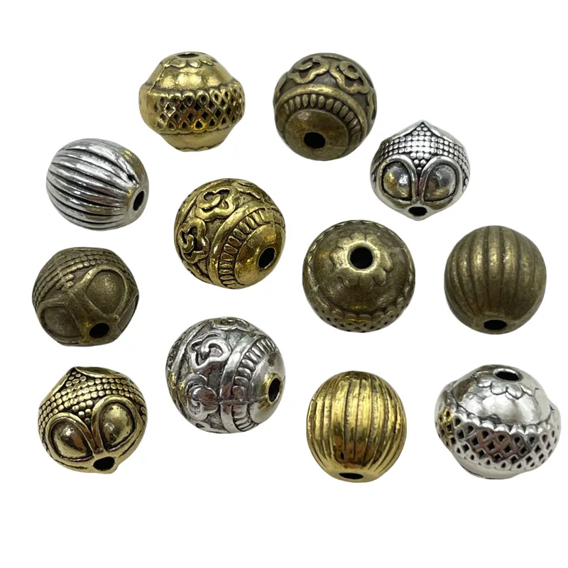 10pcs 3-color Tibetan Silver Gold Bronze Perforated Spacer Beads DIY Handmade Men\'s Women\'s Jewelry Connector Gasket Accessories