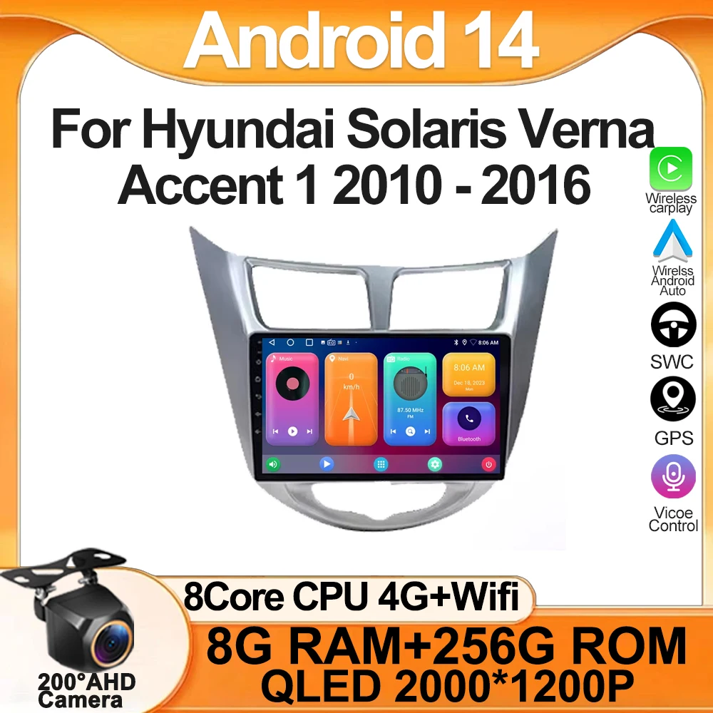 

Android 14 Carplay Car Radio Multimedia For Hyundai Solaris Verna Accent 1 2010 - 2016 Multimedia Player 2 Din GPS 4G DVD