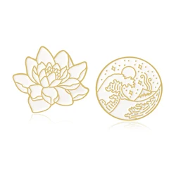 Lotus Great Wave Round Pin s spilla fiore di loto Seaside Wave Star Moon Ocean Plant smalto Pin Hat Coat spilla con risvolto regali brosa