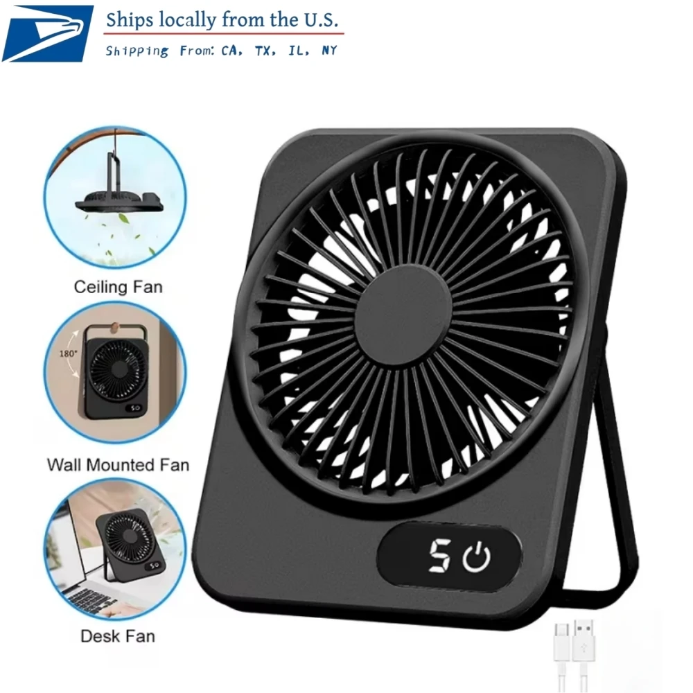 2-in-1 Multifunctional Desktop Fan with Phone Holder, Portable Silent Small Fan, 180° Adjustable, Smart Digital Display, Strong
