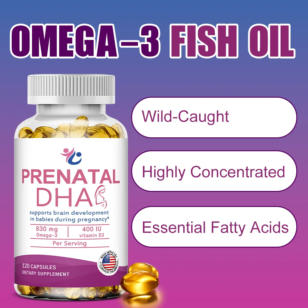 DHA Fish Oil for Pregnancy - with Omega-3 and Vitamin D3, Promotes Calcium Absorption, Omega-3 Supplement for Women's Health.