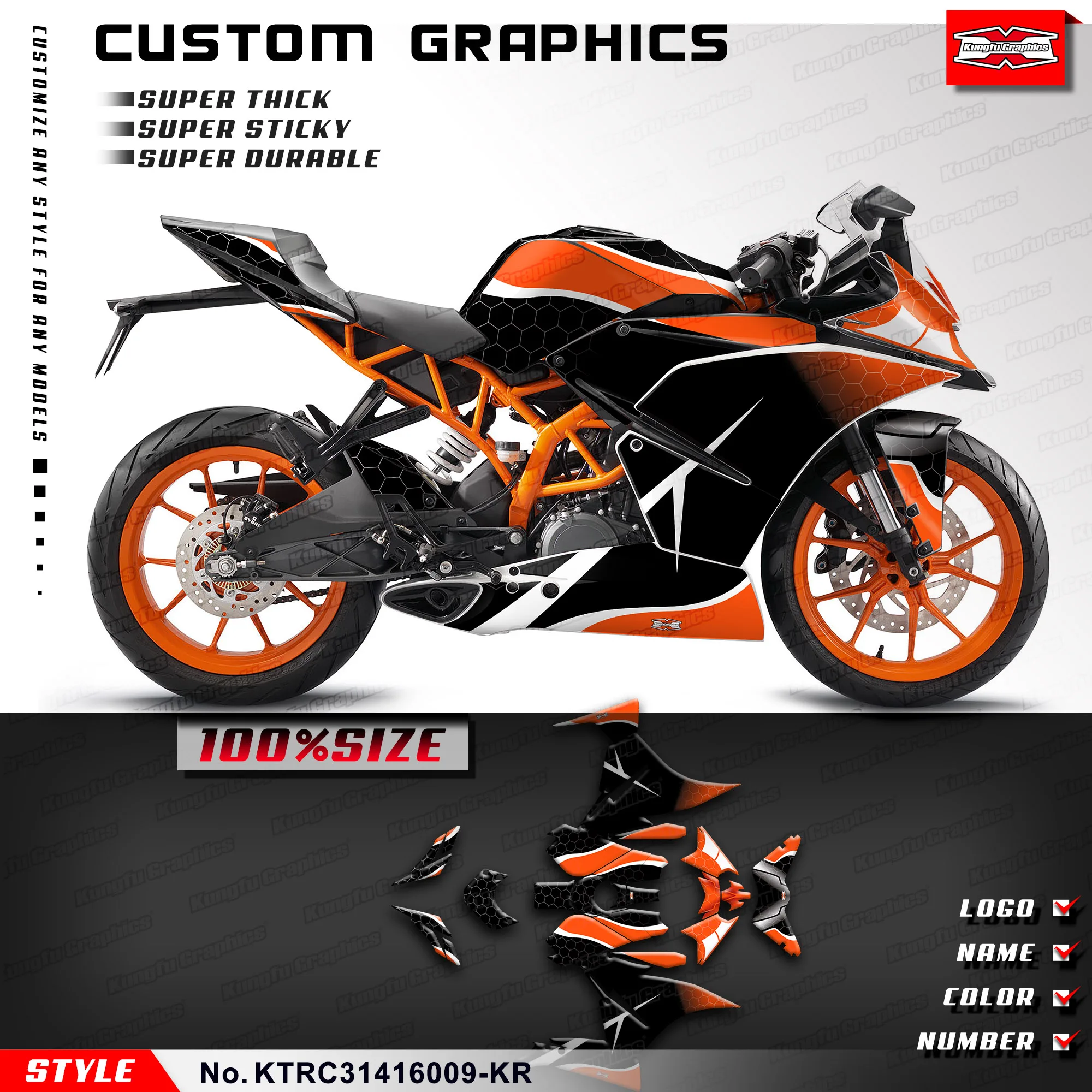 

KUNGFU GRAPHICS Team Stickers Vinyl Decal Kit for KTM RC 390 125 200 250 2014 2015 2016 Grey, KTRC31416009-KR