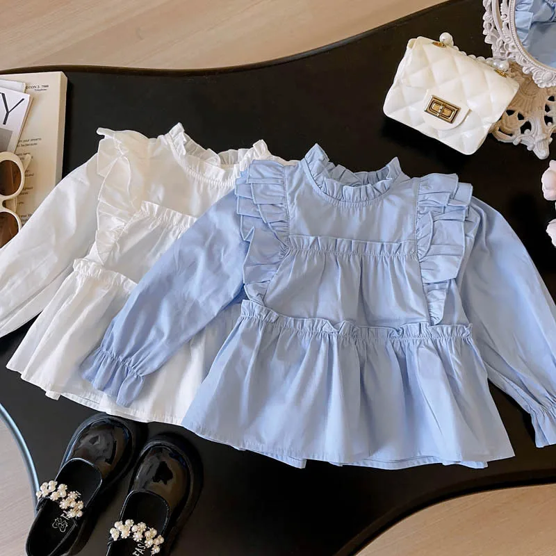 

Children's Shirt New Spring and Autumn Girls' Fashion Cute Flutter Sleeve Cake Shirt Korean Style Girls' Long Sleeve Shirt