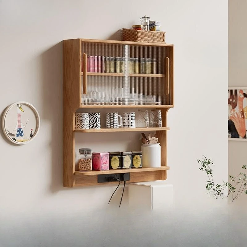 

Solid wood suspension cabinet hanging cabinet small apartment living room log wall hanging wall storage cabinet storage locker