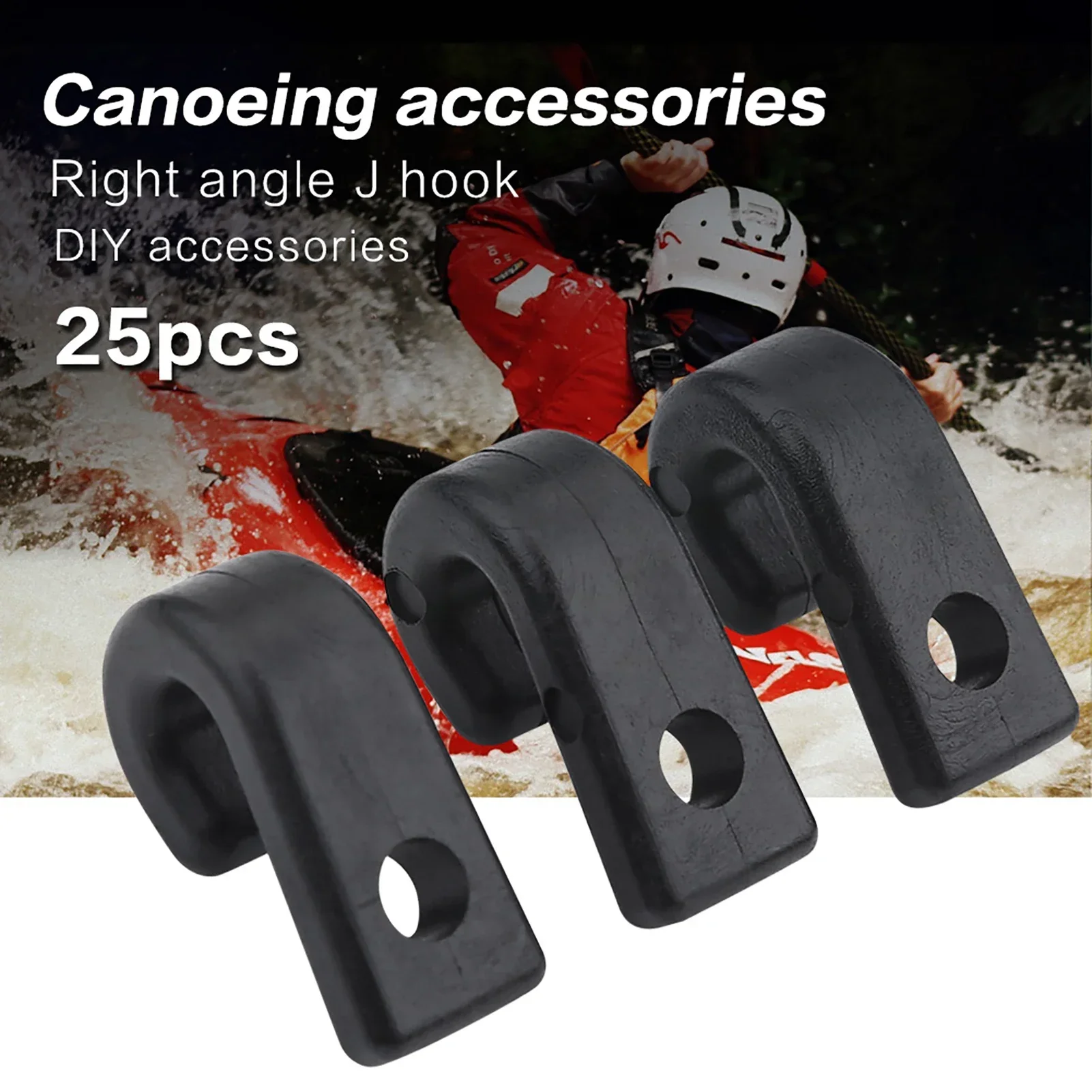 

25 шт. J-крючки, черные нейлоновые крепежные крючки для каяка, банджи-шнура, каноэ, лодки, аксессуары
