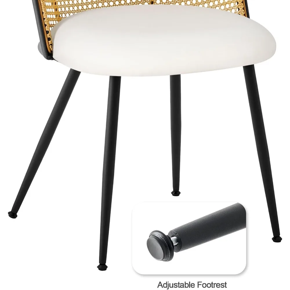 Set Kursi Makan 6 Buah Bergaya Mid-Century Modern dengan Sandaran Rotan, Jok Kulit Imitasi, dan Lengan Bergaya Farmhouse