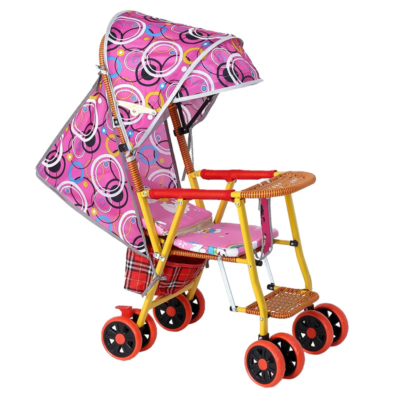 Bamboo Rattan Baby Stroller Lightweight Summer Imitation Rattan Baby Stroller Reclining Foldable Bamboo Rattan Chair Children