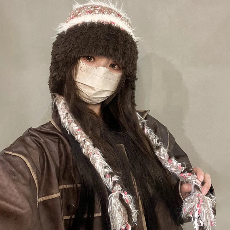 

Новая осенне-зимняя бархатная утолщенная шапка, вязаная шерстяная шапка, женская теплая шапка с защитой ушей в корейском стиле