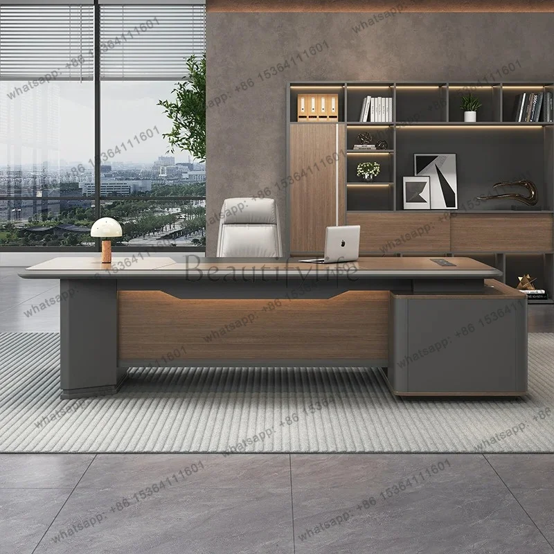 Shaped Storage Office Desk Wireless Charging Black Executive Wooden Manager Table Drawers Writing Mesa
