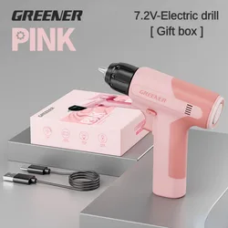 Greener 7.2V Electric Screwdriver 10N.m Cordless Drill Wireless Power Tools Rechargeable 1500mAH Lithium-Ion Battery Pink Drill