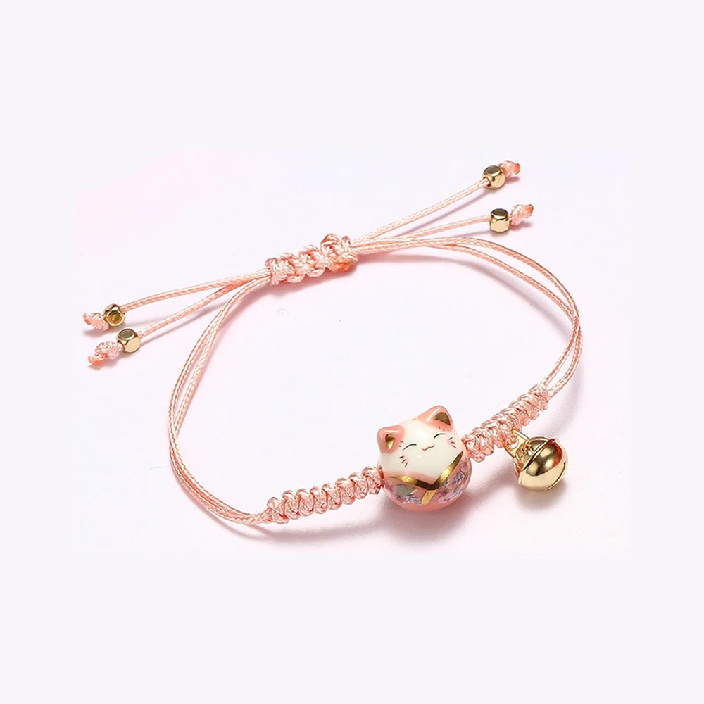 Women Braided Rope Transfer Lucky Ceramics Cat Temperament Women Gifts Fashion Jewelry Red Rope Bracelet Zodiac Hand Rope