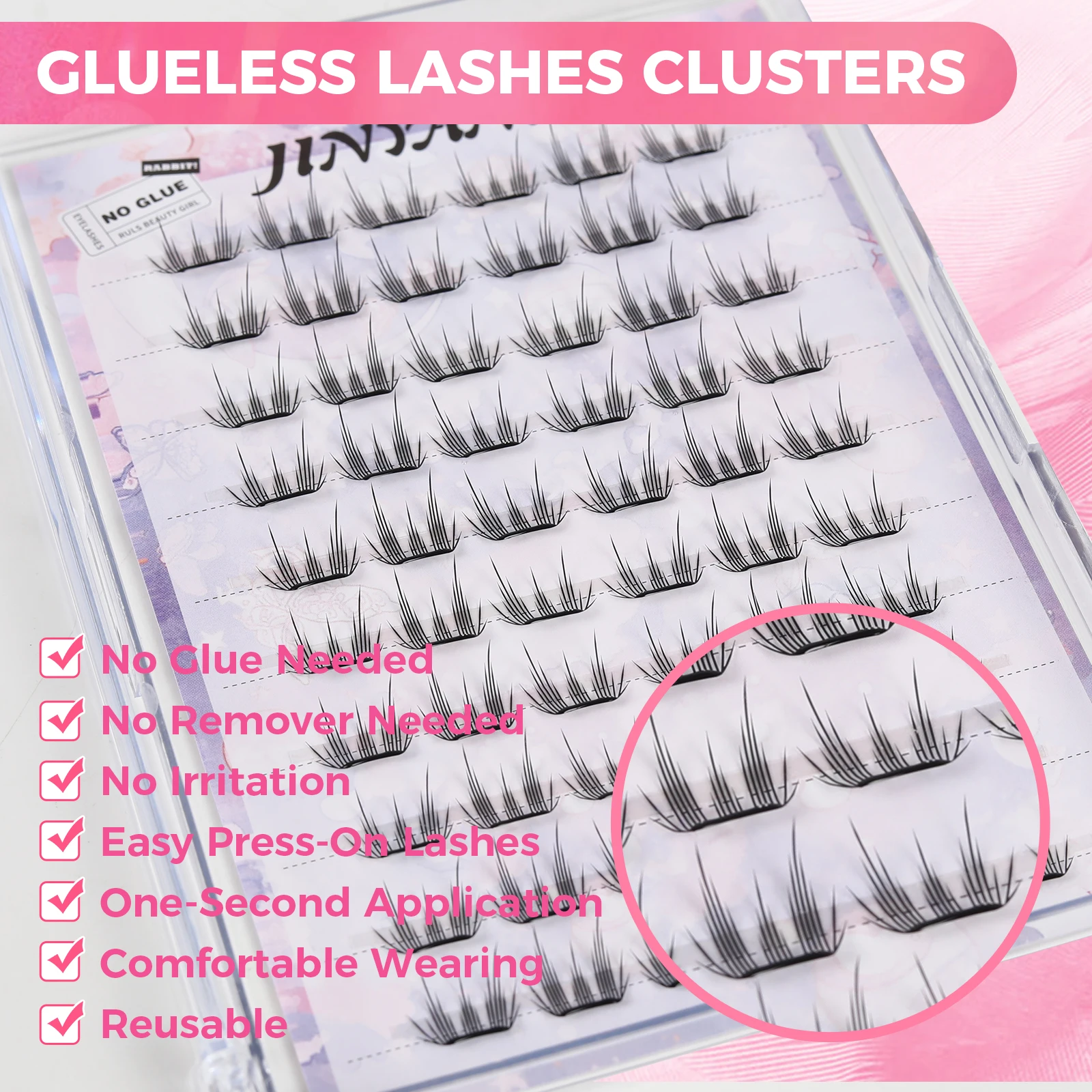 No Glue Needed Lashes Self Adhesive Eyelashes DIY Lash Cluster Eyelash Extensions Fluffy C Curl Soft Cat Eye Individual Clusters