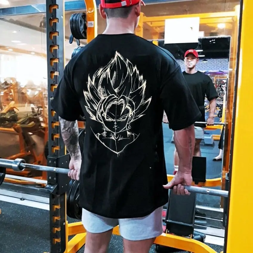 

Muscle Brothers Loose CottonWukong Printed Sports Short-sleeved T-shirt for Men's Summer Weightlifting Training and Fitness Wear
