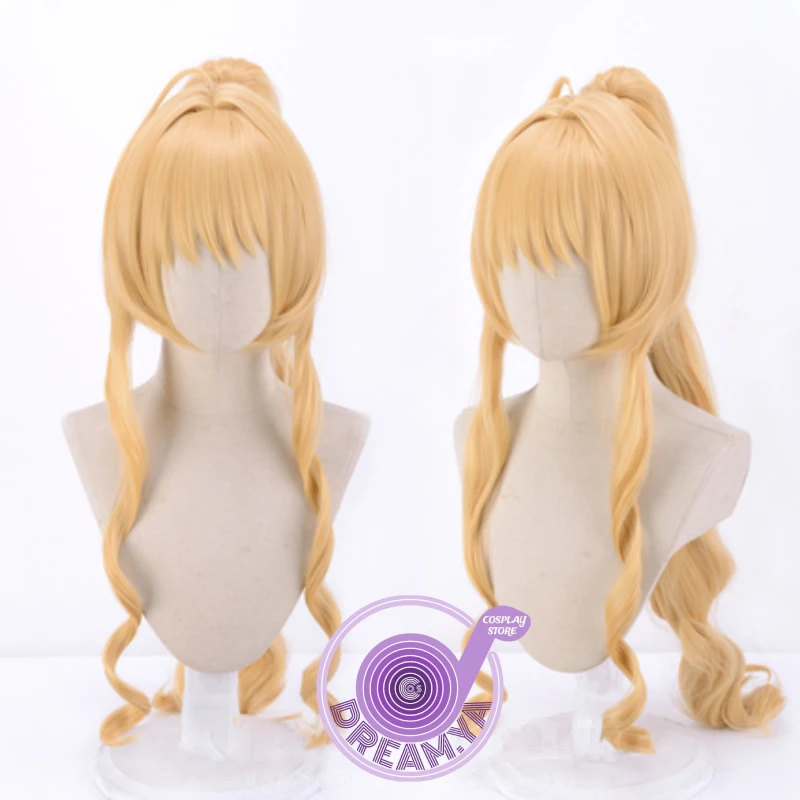 Kusakabe Maron Wig Cosplay Kaitou Jeanne, rambut sintetis tahan panas ekor kuda panjang emas, permainan peran pesta Halloween + topi Wig