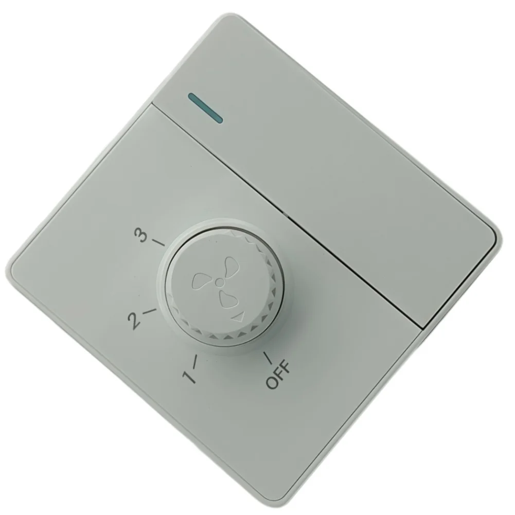 White 86x86mm 3 Ceiling Fan Controller Switch With 3 Color Dimmer For 220V Wall Mounted Light Knob Rotary Electrical Device