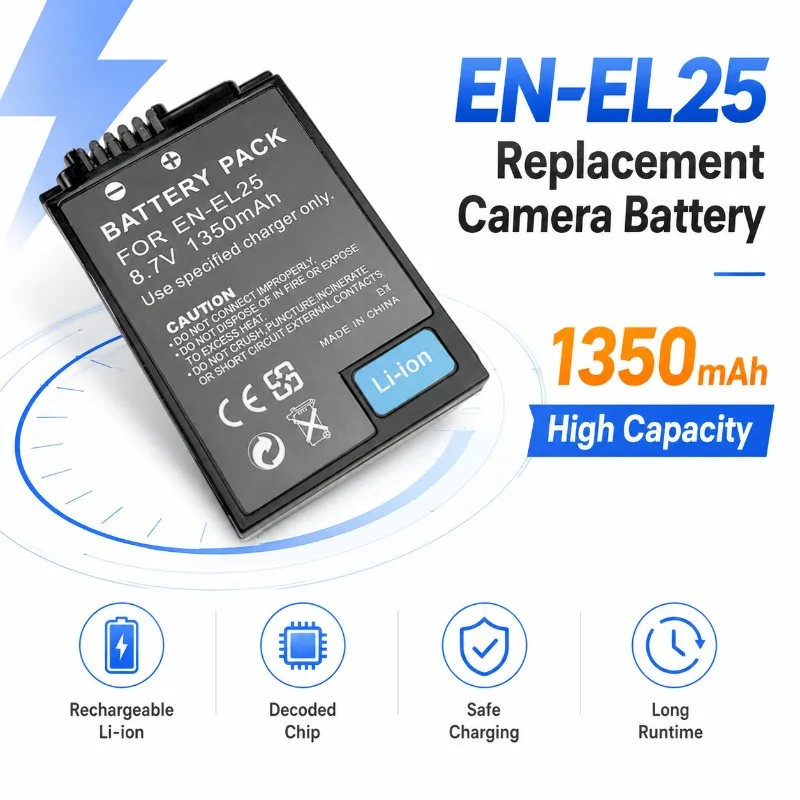 EN-EL25 1350mAh Lithium-ion Rechargeable Battery Pack, Suitable for Z50 ZFC Camera Full Range Backup Camera Digital Battery Pack