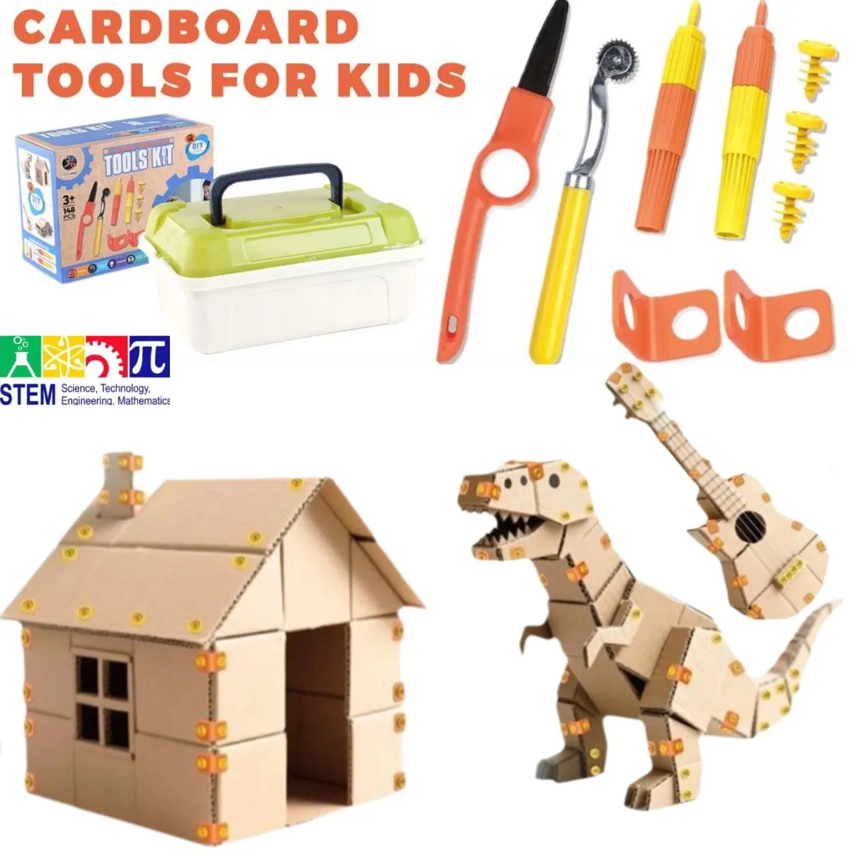 

Профессиональный набор для конструирования из картона STEM с безопасными инструментами, детский набор для творчества из картона с винтами и инструментами, набор для сборки из картона с винтами