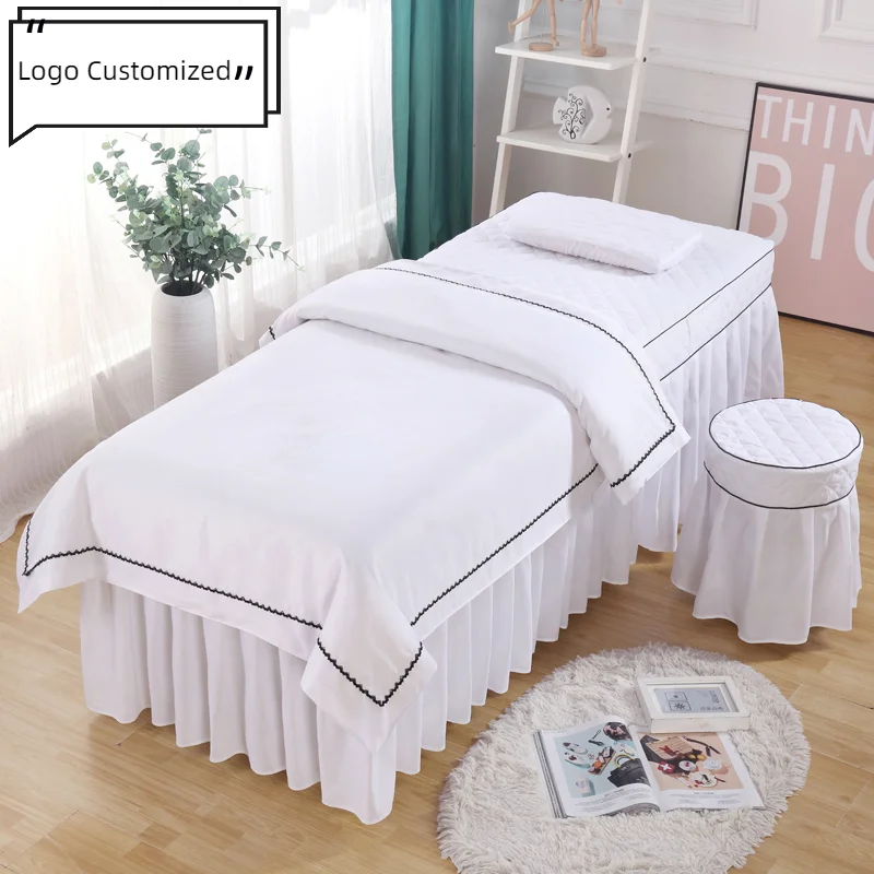 4pcs/set Beauty Salon Bedding Set Skin-friendly Massage Spa Bedskirt +Stoolcover+Pillowcase+Quilt Cover Bedspreads