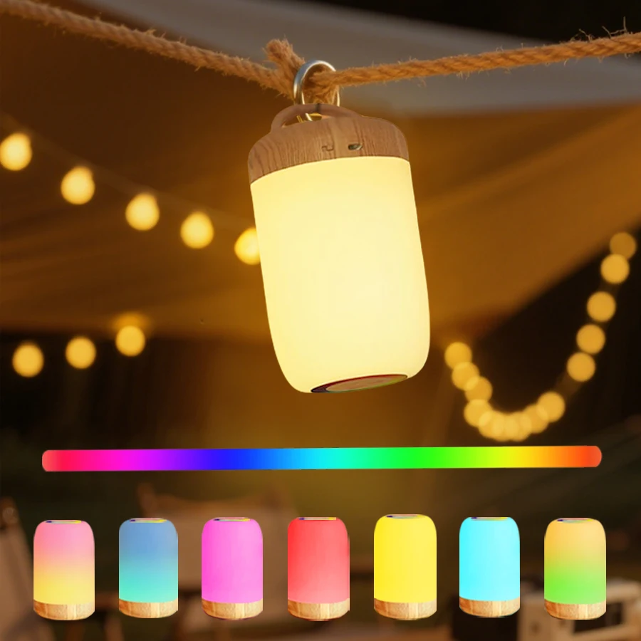 

Portable Camping Lantern Touch Bedside Table Lamp RGB Night Light Rechargeable Lamp For Bedroom Camping Light Eyes Care Gifts