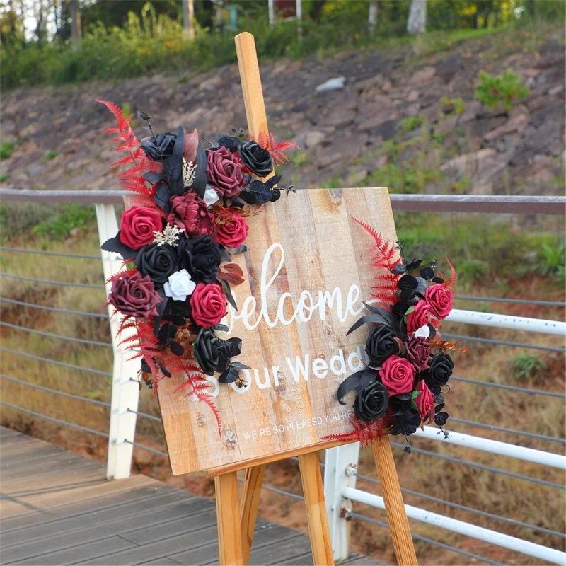 2Pieces Artificial Flower Swag Ornament Wedding Ceremony Sign Decorative Swag for Reception and Backdrops Decoration 15UB