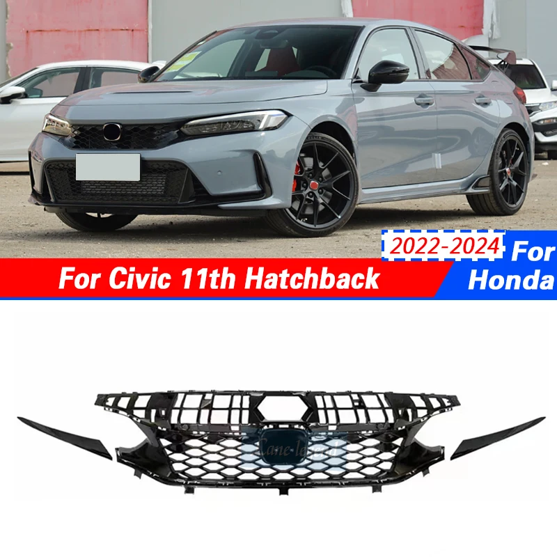 Front Grille Racing Grill Mesh Grid Upper Bumper Hood Cover For Honda Civic 11th Hatchback 2022 2023 2024 Anterior Reticulum