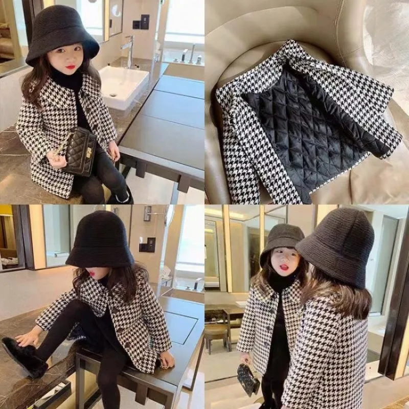 Baby Girl Woolen Jacket Plaid Lattice Warm Infant Toddle Lapel Tweed Coat Winter Autumn Spring Baby Windbreaker Overcoat Clothes