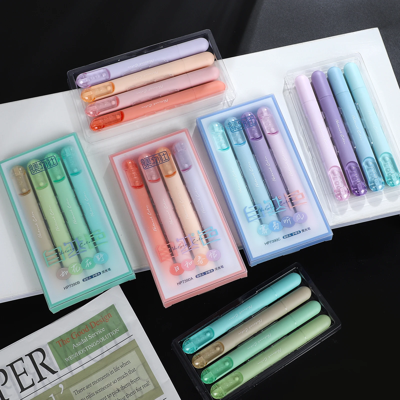 4 Pcs/set Natural Color Eye Protection Soft Tip Highlighter Set Drawing Tools Creative DIY Student Supplies Stationery