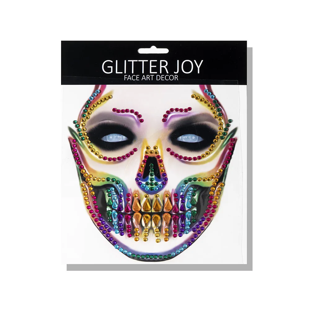 1Pc Face Jewel Makeup Sticker For Carnival Halloween Festival Skull Bone Dressing With Teeth Party Night Club Makeup Body Art