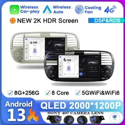 Android 14 Car Radio For Fiat 500 Navigation GPS Multimedia Player stereo 5GWiF+4G SIM BT wireless auto Carplay 360 Camera 2 DIN