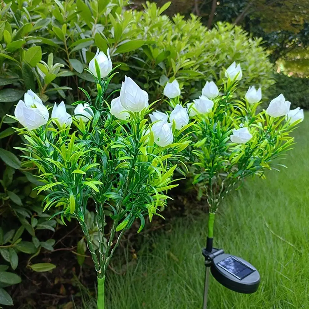 Gardenia Flower Solar Artificial Flower Light Realistic 42LED Waterproof Landscape Lamp Automatic Light Sensor Ground Mounted