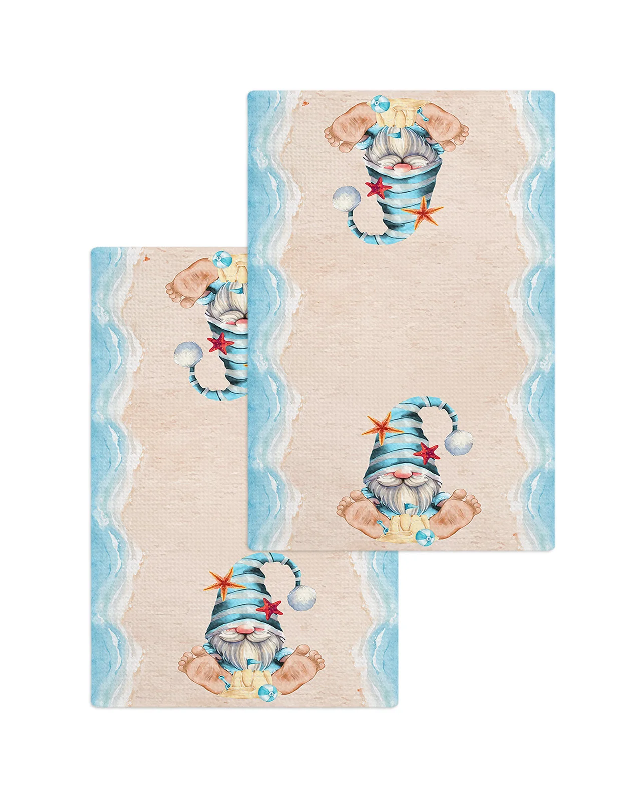 Dwarf Summer Beach Starfish Checkered Blue Kitchen Microfiber Waffle Towel Household Wipes Rags Dish Cloth Insulation Pad