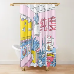 Maneki Shower Curtain, Japanese Lucky Cat Maneki Neko Gold Coin Bathroom Bath Decor Polyester Fabric Shower Curtains with Hooks