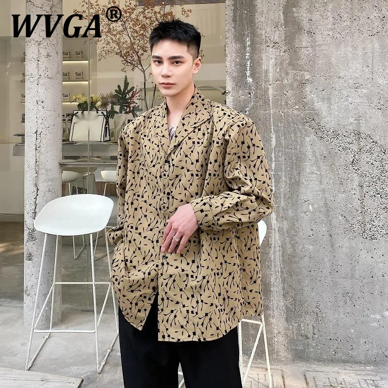 

WVGA Shirt Spring Autumn New Man Tide Turn-down Collar Vintage Personalized Flocked Niche Chic Casual Long Sleeve Top Ins W11527