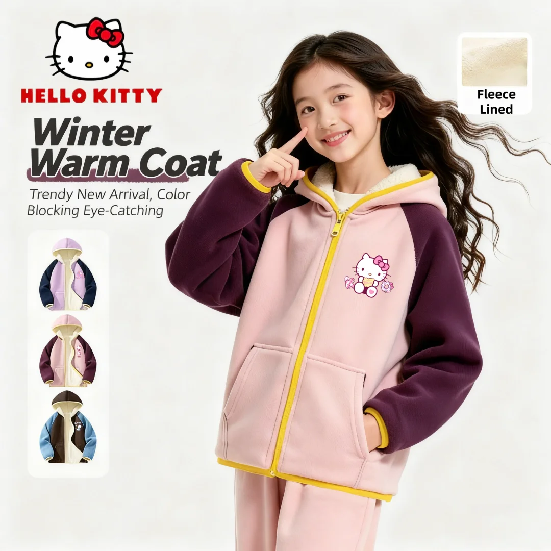 

Hello Kitty Prints Kids Winter Plush Fleece Coat Thickened Hooded Zipper Cardigan Boys Girls Comfortable Warm-keeping Hoodies