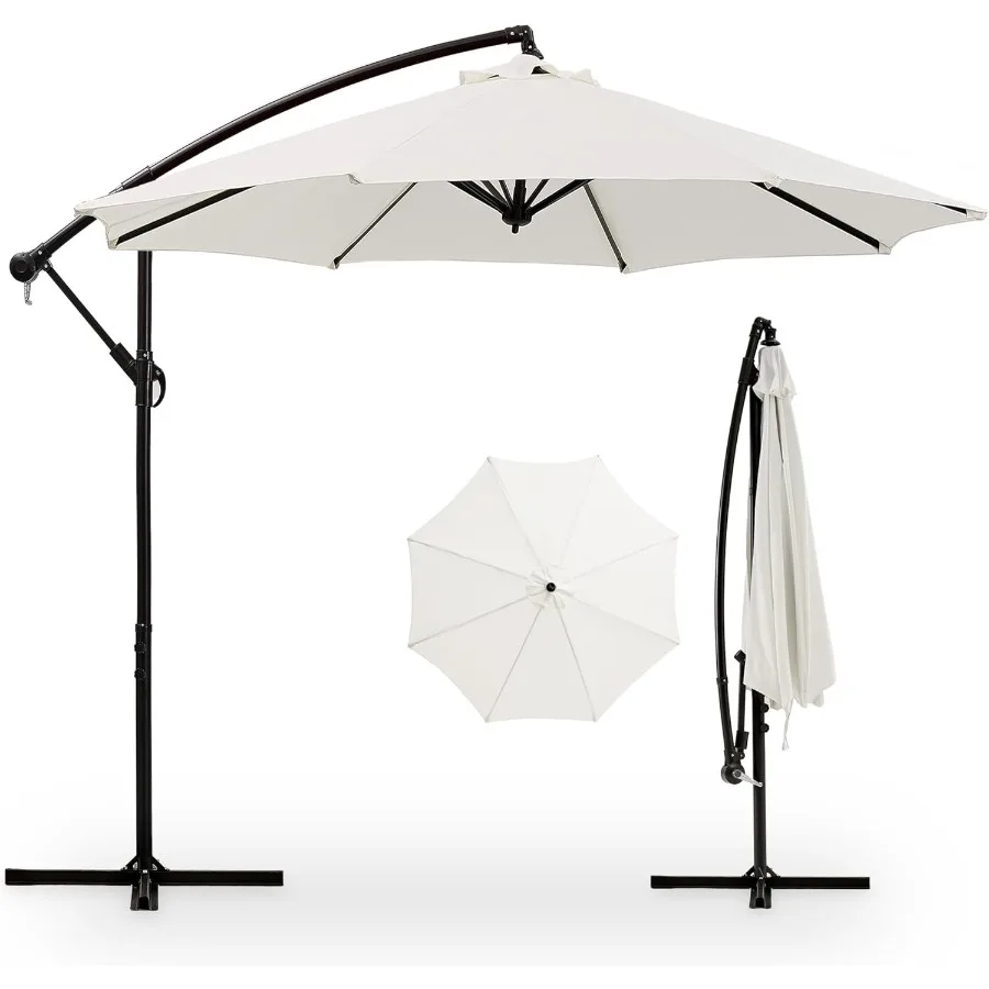 مظلة فناء ناتئة بطول 10 أقدام مع 8 أضلاع للاستخدام الخارجي وحماية من الأشعة فوق البنفسجية وتصميم مقاوم للماء مثالي لحمام السباحة في الفناء الخلفي G