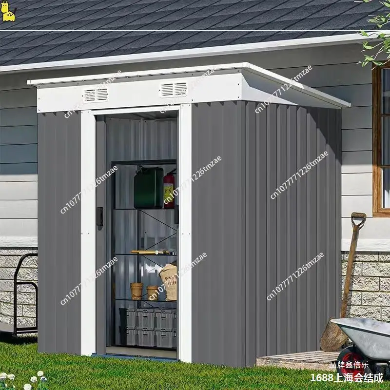 Outdoor tool room Outdoor storage Movable small house Simple Storage tin house Garden activity board