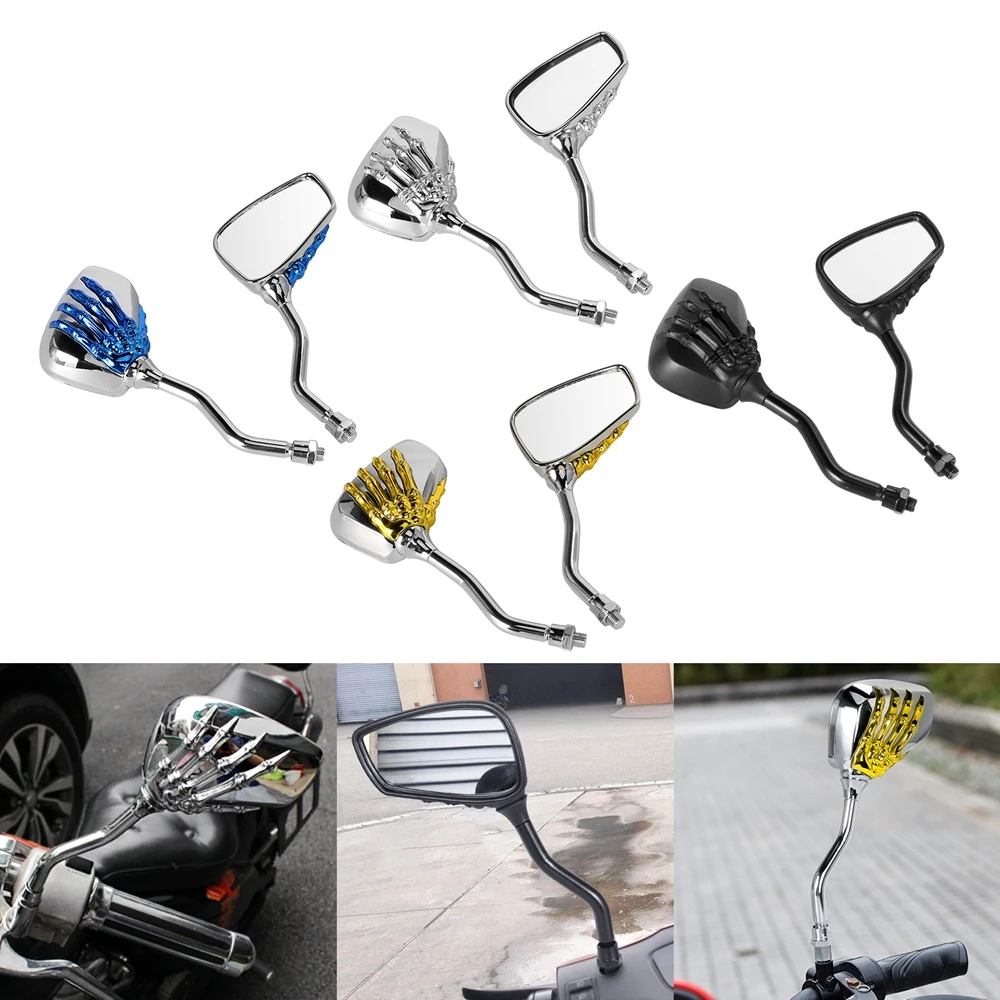 Schwarze Totenkopf-Hand Motorrad-Rückspiegel für Harley Suzuki Honda Yamaha