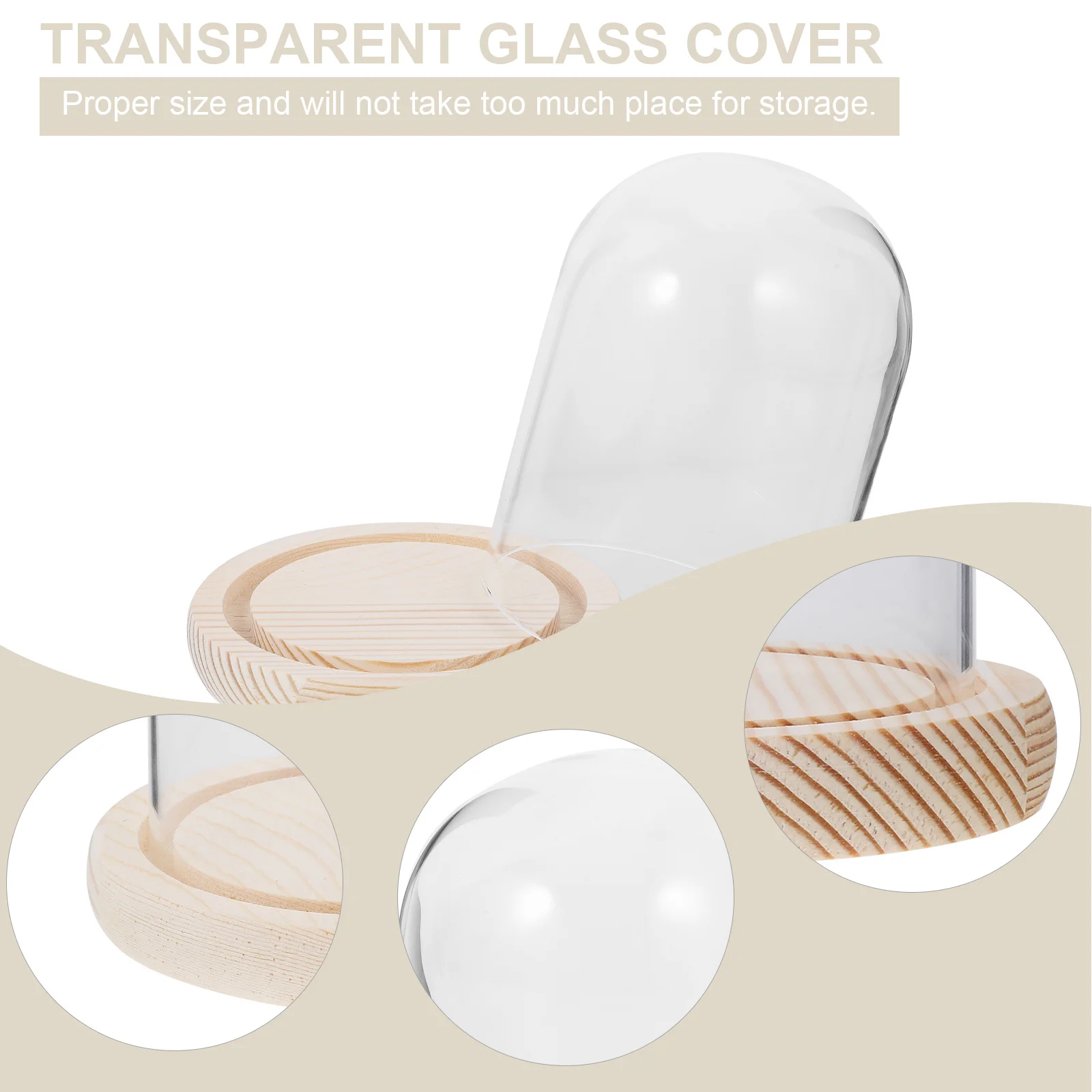 1Pcs Cake Glass Dome Cover U Shape Thick Borosilicate Glass Cake Stand Wood Base Multifunctional Display Cover 9x13cm Random