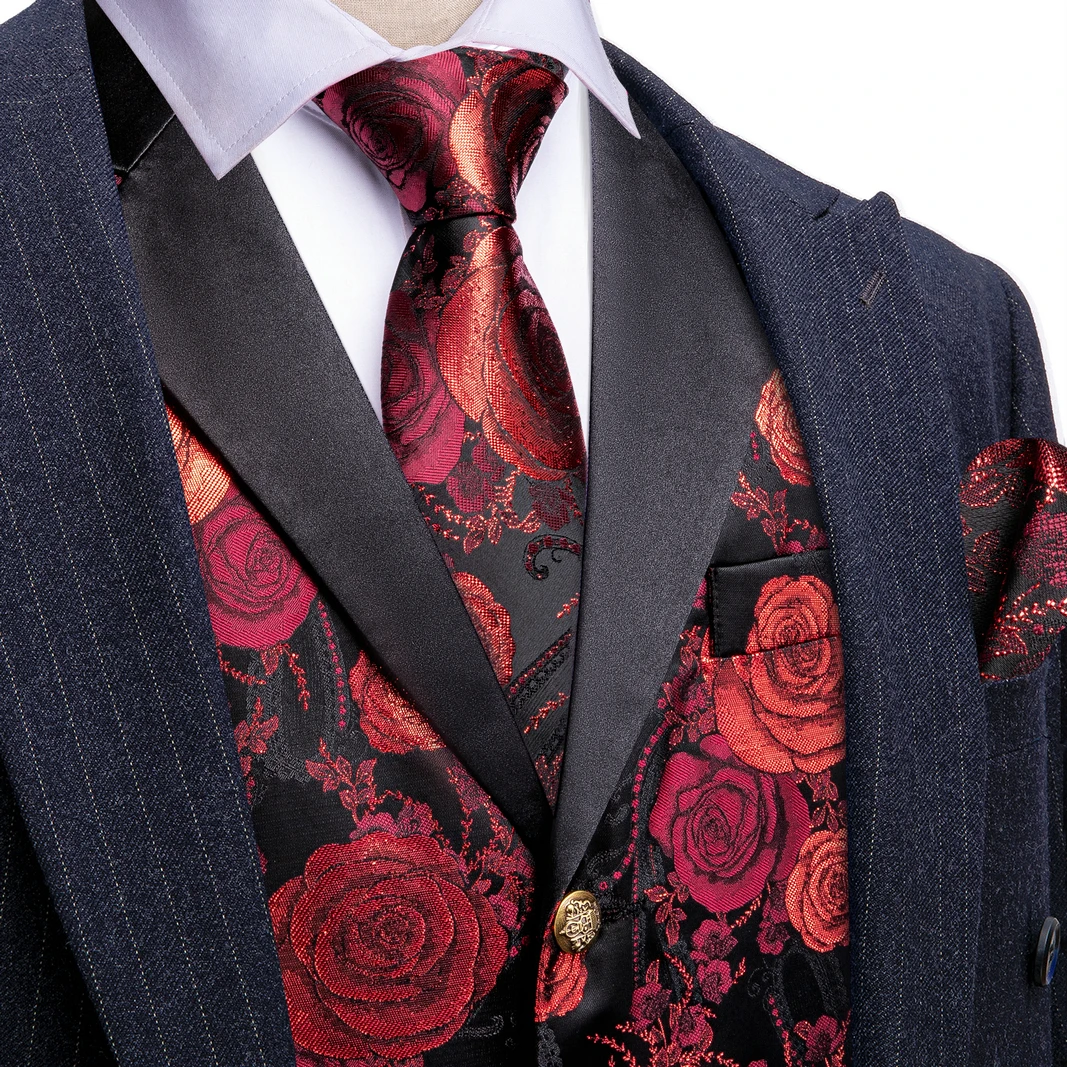 VERVEROW 3pcs Gorgeous Red Flo - Men Formal Wear Vest review and price