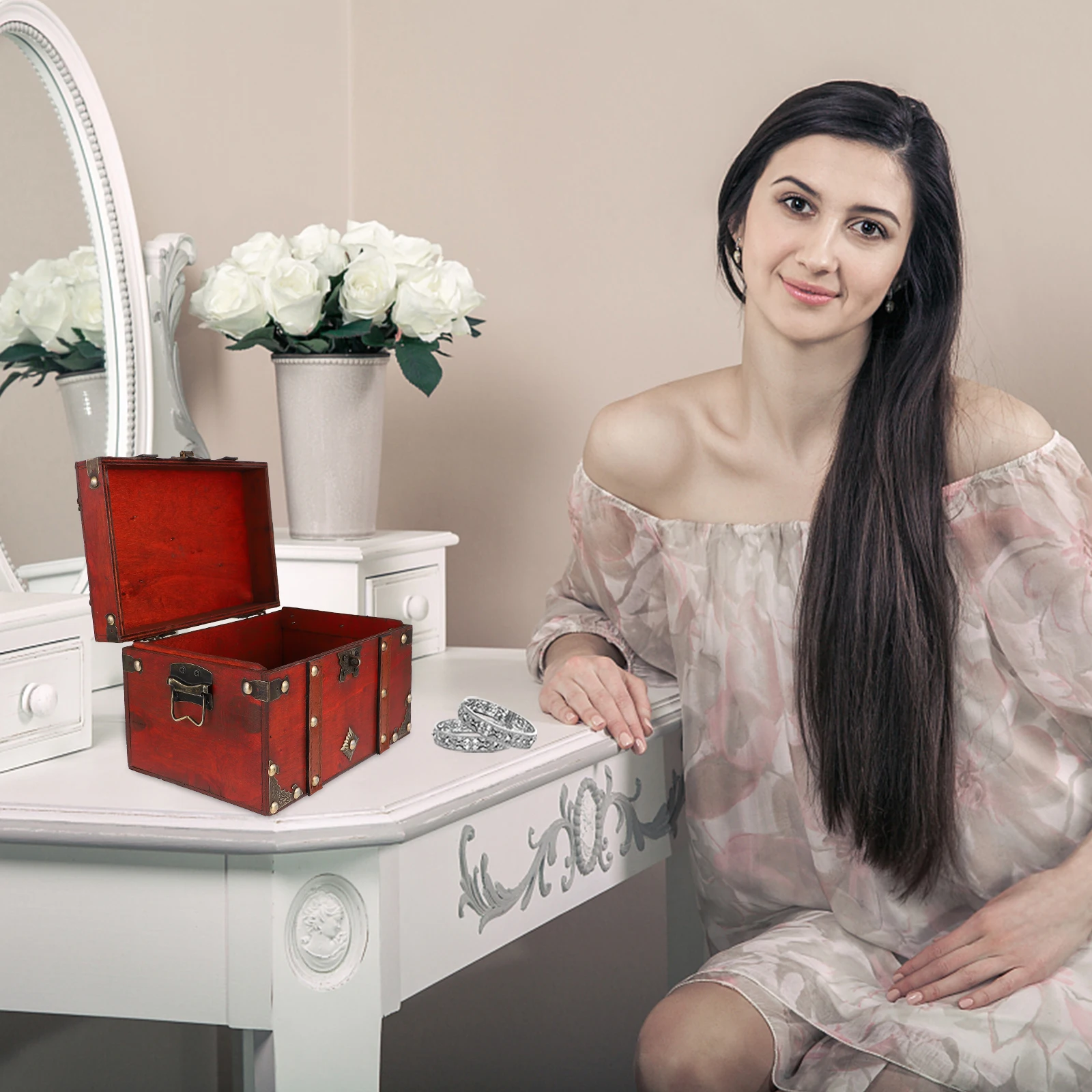 

1Pc Vintage Wooden Storage Box With Lock Desktop Organizer For Home Office Sundries Collection