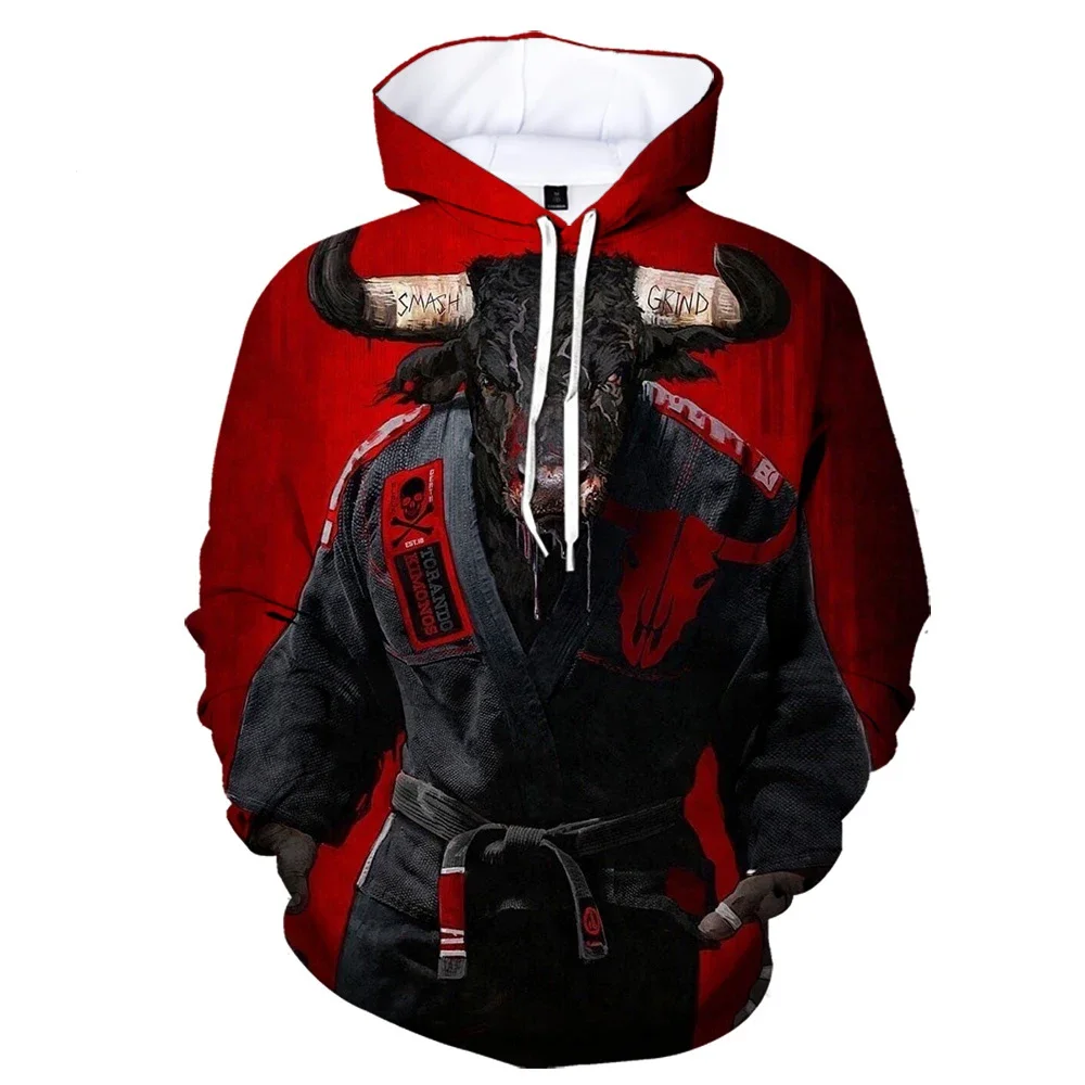 

New Jiu Jitsu Animal Graphic Hoodies for Men 3D Printed Pullover Sweatshirts Fashion Streetwear Mens Oversized Hoodie Clothes