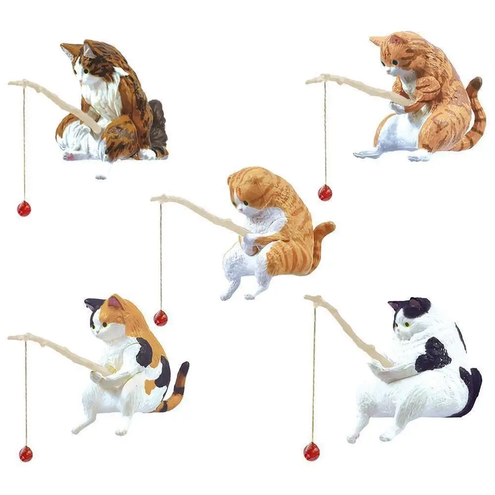 5Pcs Aquascape Decorative Ornaments Fishing Kittens DIY Aquarium Cat Fishing Ornament