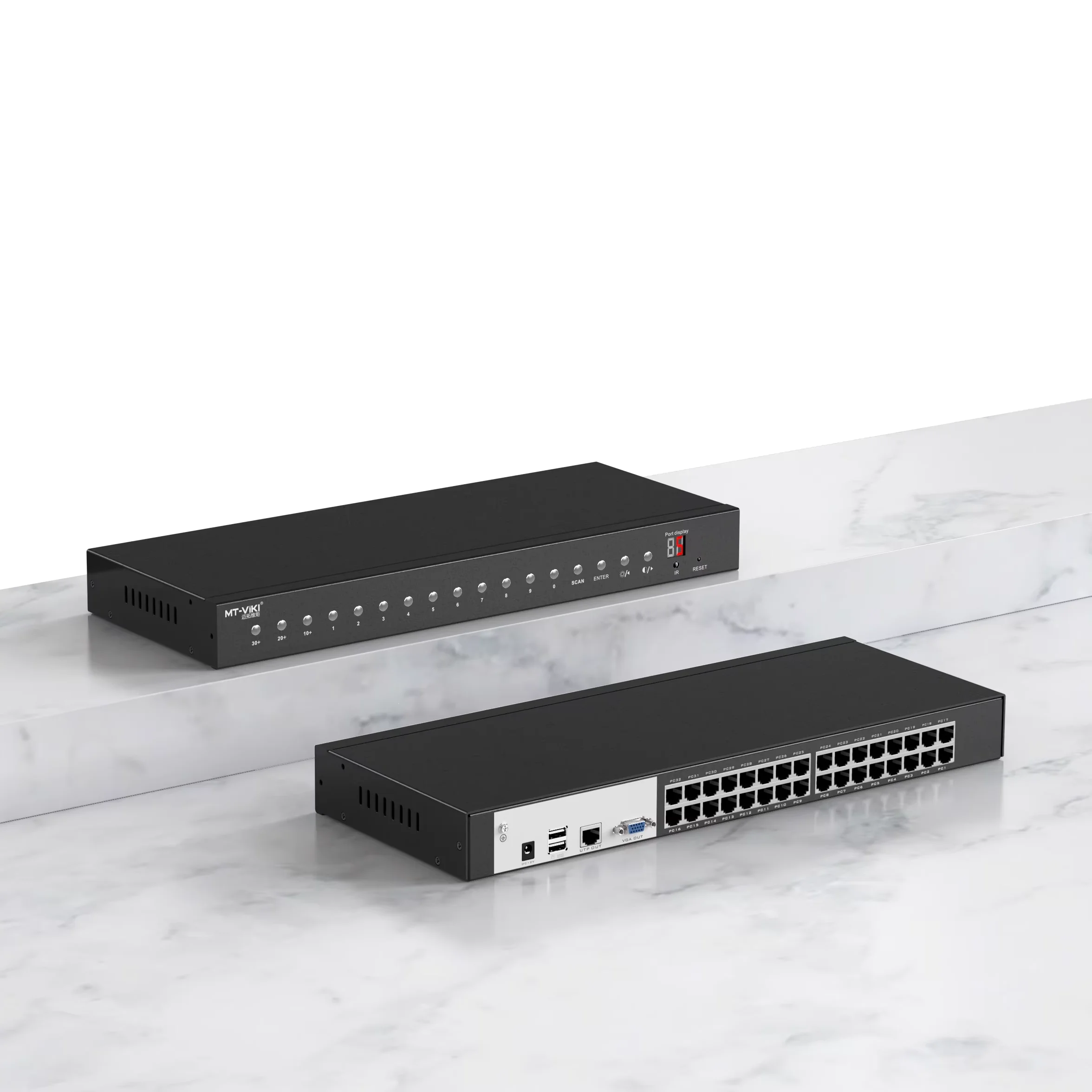 

32 Port KVM Switch Over Ethernet + VGA to RJ45 Adapters, MT-VIKI 1U Rack Extender KVM Switch Console by Cat5e 6 7 LAN Port