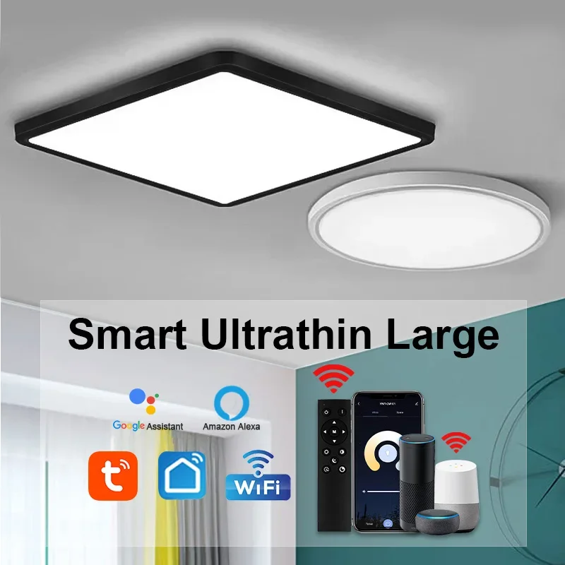 Luces de techo LED inteligentes ultrafinas, lámparas de 3 colores CCT para dormitorio, cocina, iluminación, luces de techo cuadradas neutras para sala de estar