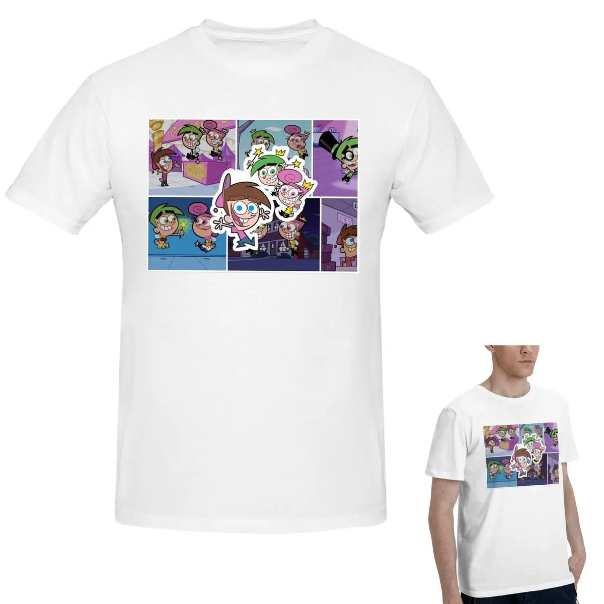 

100% хлопок в стиле комиксов Космо, Ванда и Тимми. Футболка мужская забавная футболка мужские летние рубашки с круглым вырезом топы S-6XL