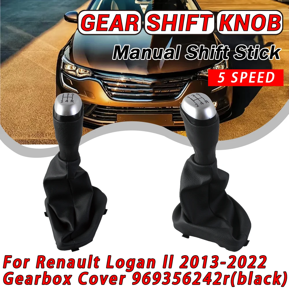 Hochwertiger 5-Gang-Schaltknauf mit Schaltsackabdeckung für Renault Logan II 2013-2022 Getriebeabdeckung Autozubehör.