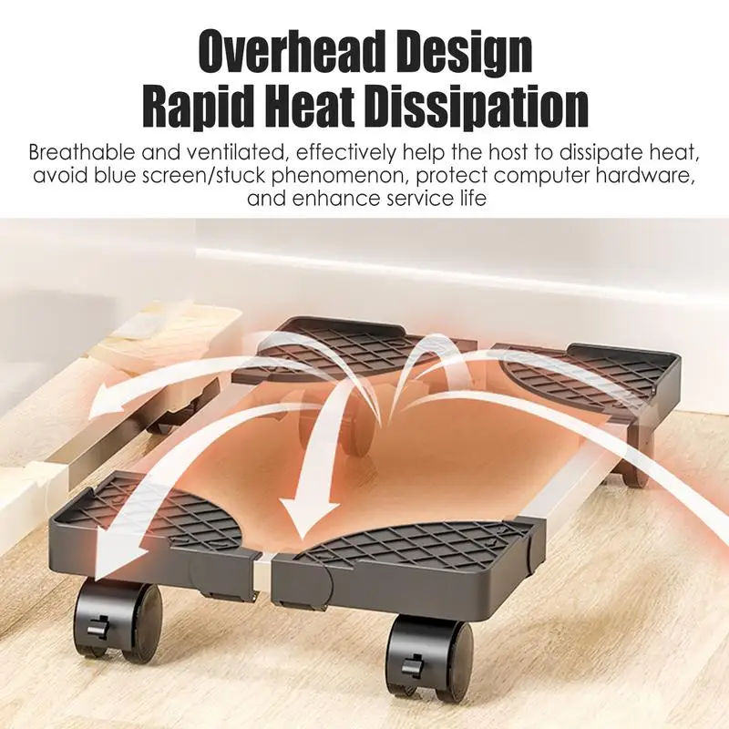 Mobile CPU Cooling Base, Suporte do chassi com bloqueio Rodízio Roda, Prateleira ajustável, Torre do computador, Desktop Stand