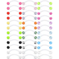 36 Pieces 14G 16mm Flash Bioflex Flexible Acrylic Curved Barbell Snake Eye Tongue Ring Body Perforated Jewelry Fixer Plastic