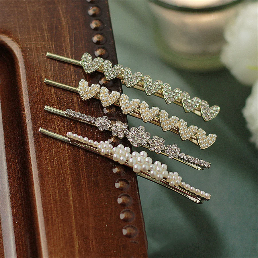 

New Heart-shaped Rhinestones Hairpins Korean Stars pearl Hair Clip for Women Girls Bangs Barrettes Hairgrips Hair Accessories